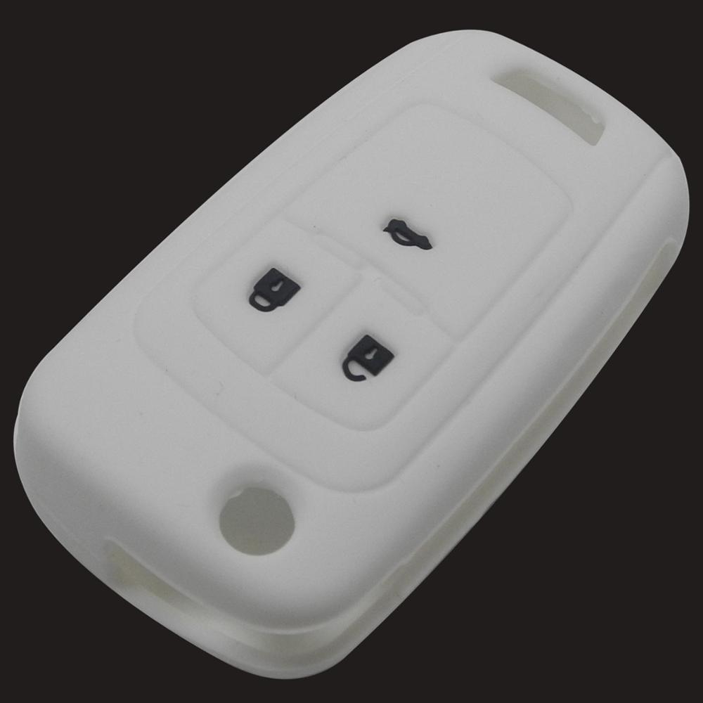 Funda de silicona para la llave del coche con control remoto billechave para Chevrolet Cruze Holder 3 botones de goma Flip Protector de llave plegable: white