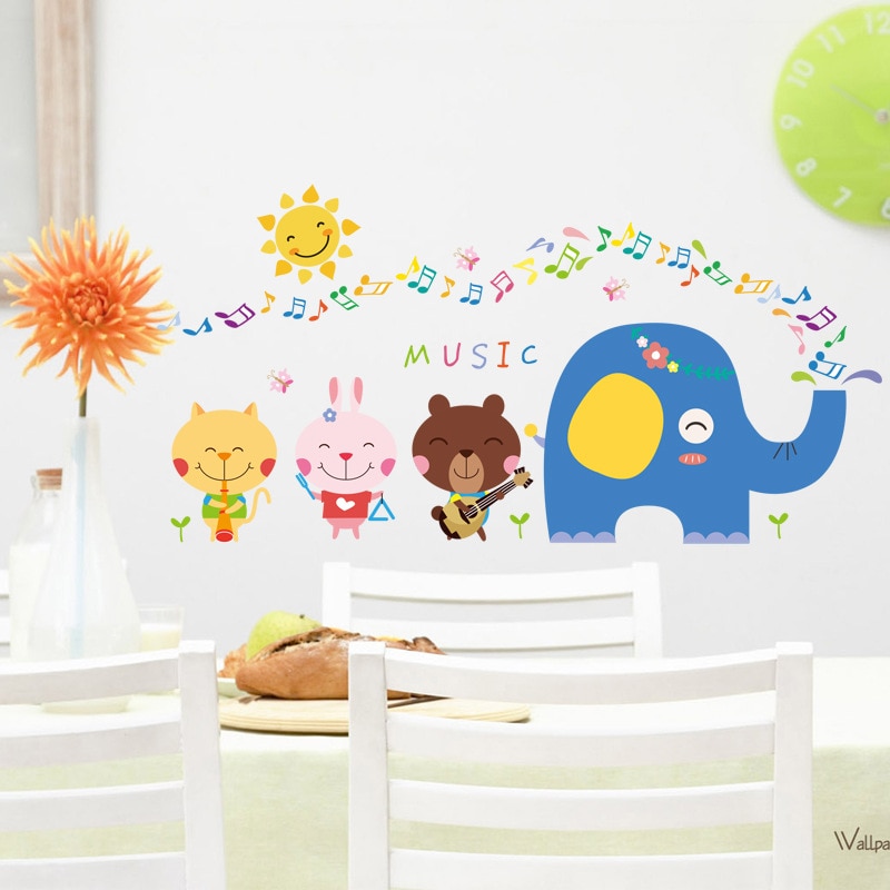 Cartoon Elephant Lovely Animal band Wall Stickers for Kids room Home Decor Art Decals Wallpaper decorations nursery sticker