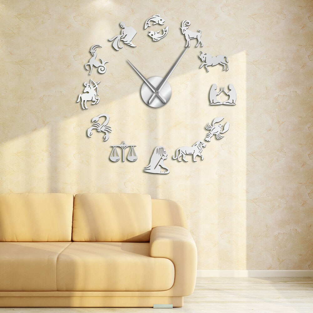 Zodiac Signs Wall Art Stickers Giant DIY Frameless Wall Clock Constellation Astrology Hanging Clock Watch Home Decor Fans