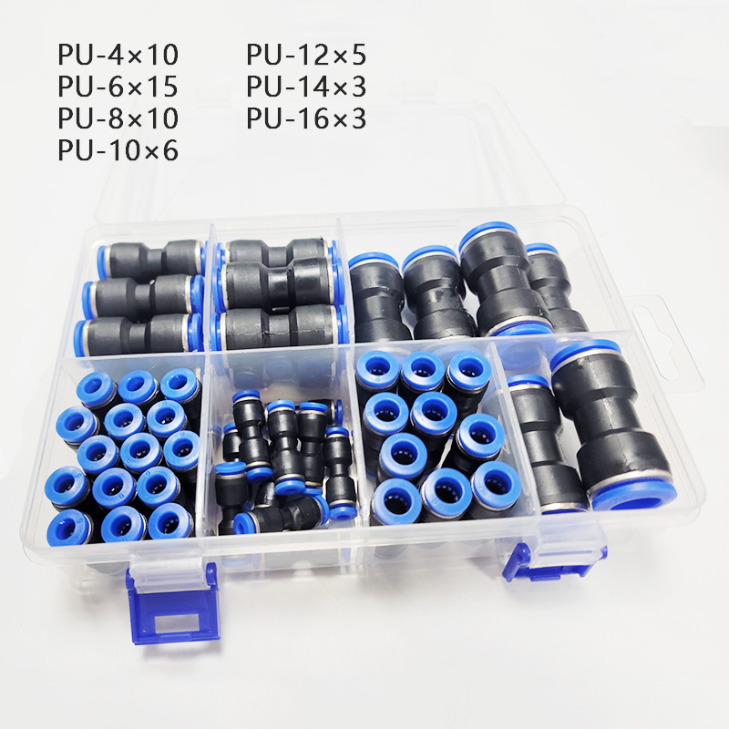 LAIZE-acoplamientos de manguera de plástico, accesorio neumático de empuje de ajuste rápido para aire PU/PE/PY/PV, codo recto en T, OD6mm, 8mm, PU-8, 50/72 unids/lote por caja: Azul