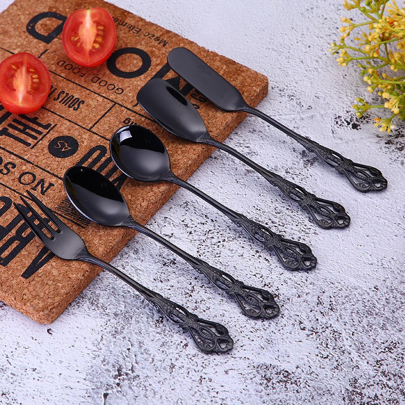 Vacclo 1pc Stirring Coffee Spoon 304 Stainless Steel Cutlery Round Square Shaped Vintage Dessert Spoon Fork Kitchen Accessories