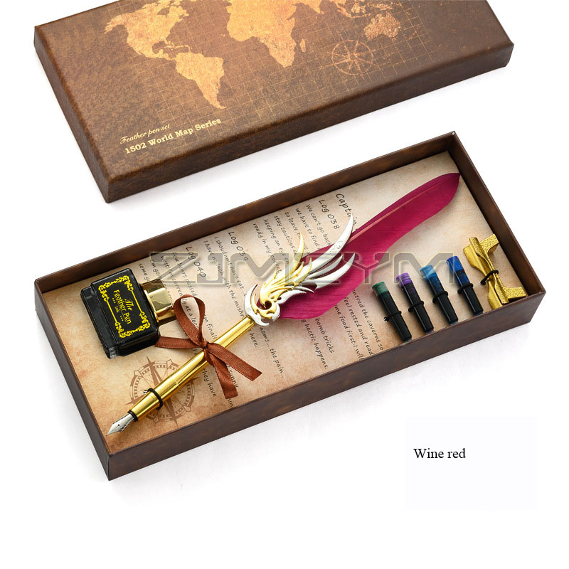 Feather Pen Luxury Fountain Signature Sprinkling Quill Ink Pen European Retro Feather Dip Fountain Pen Set School Supplies: MULTI