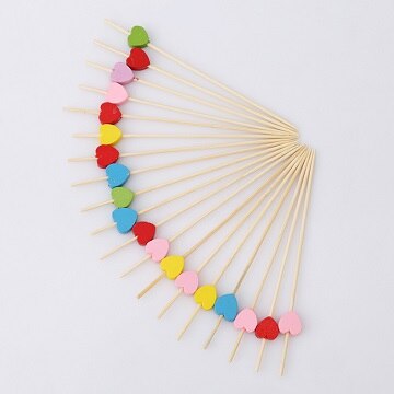 100pcs/pack Disposable Bamboo Food Picks Fruit Fork Sticks Buffet Cupcake Toppers Cocktail Forks Wedding Festival Decoration: Heart