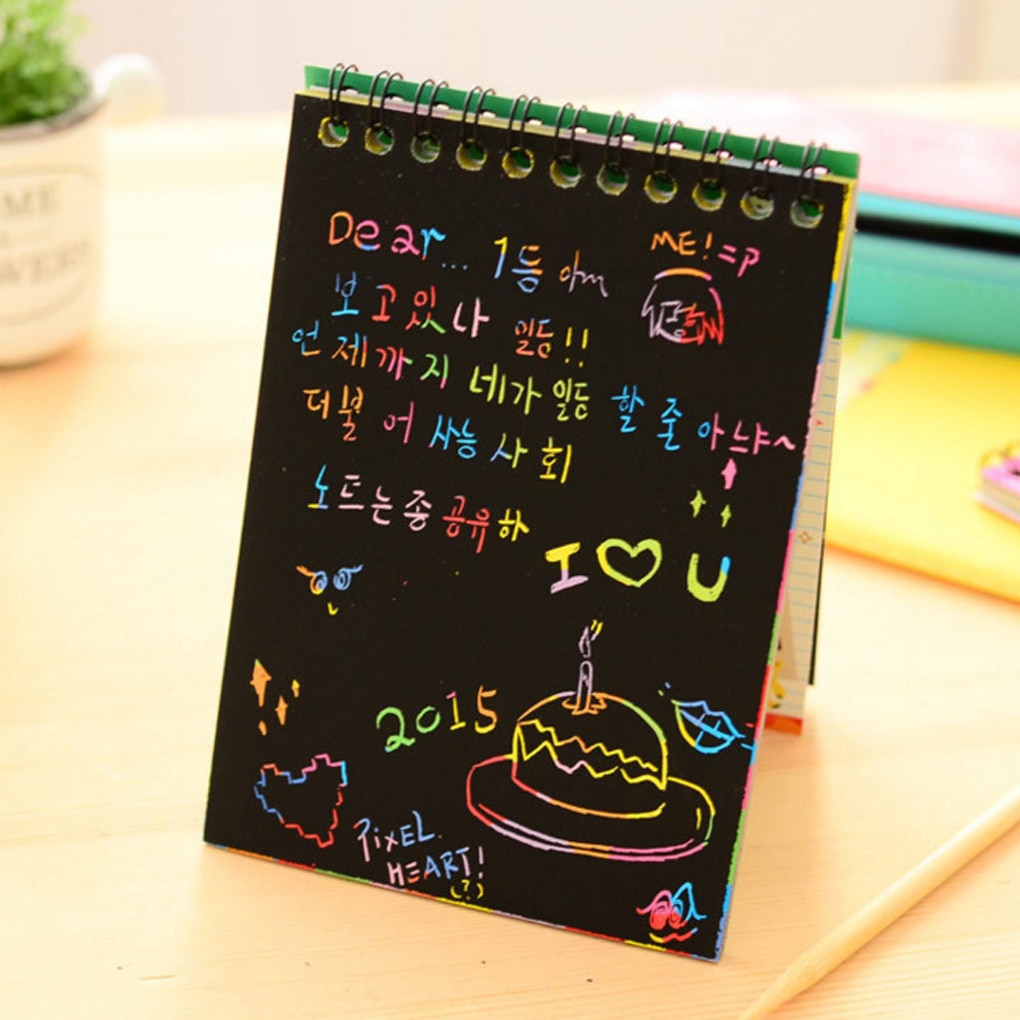 Scratch Notebook Coil Graffiti Note Boek Zwart Pagina Cute Magic Diy Tekening Boek Schilderij Notepad Voor Kinderen Briefpapier