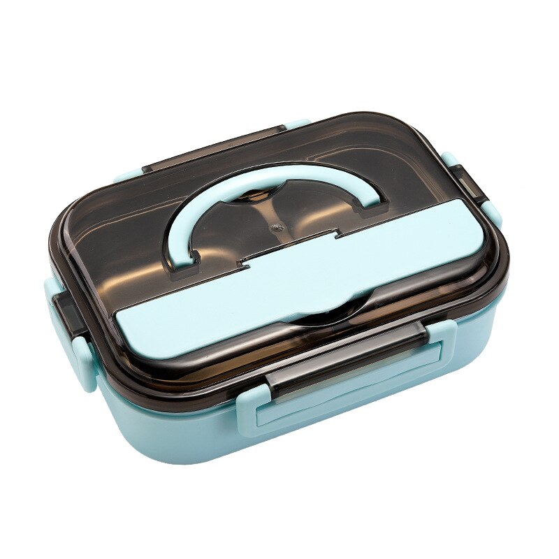 Portable 304 Stainless Steel Insulation Lunch Box reheatable lunch box student office worker's lunch locker lunch box: blue / 3 grids 1300ml L