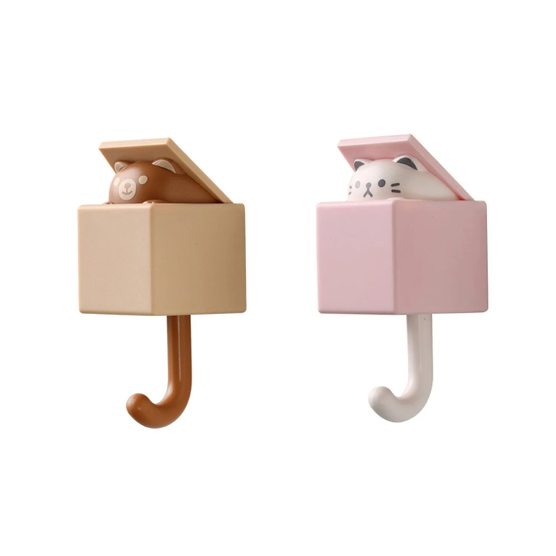 Cartoon Cat Hook Self Adhesive Dormitory Bedroom Door Hangers Hooks Key Umbrella Towel Cap Coat Rack Wall Animal Decoration Rack: MULTI