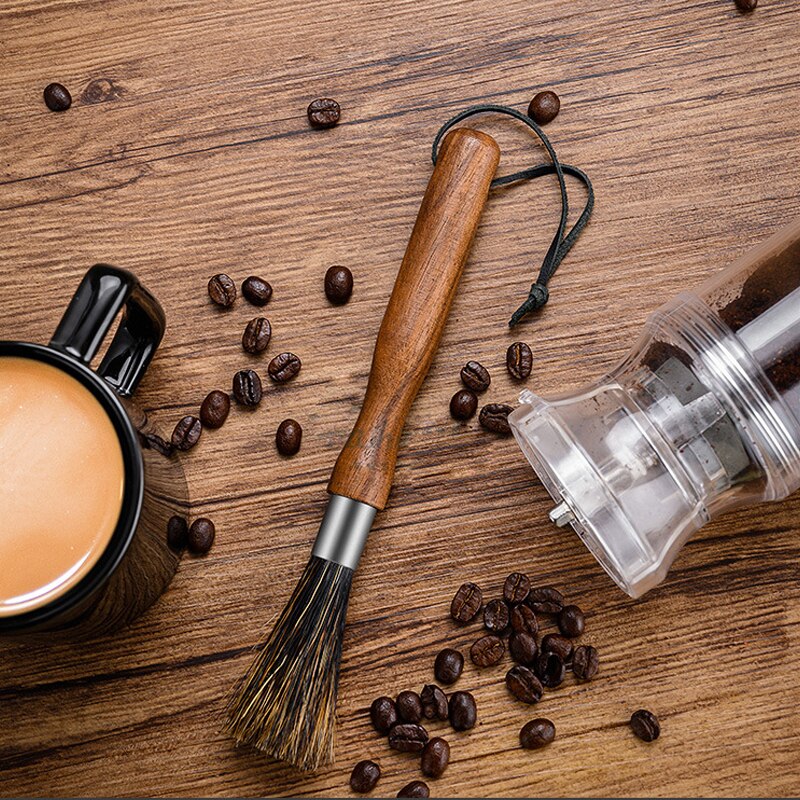 Koffiemolen Borstel Met Natuurlijke Haren Lanyard Koffiezetapparaat Borstel Cleaner Tool Voor Barista Keuken Kamer