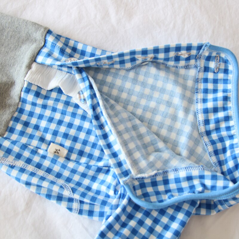 Mono fino de algodón puro para perro, ropa para cachorro, mono a cuadros azules, pijamas para proteger el vientre, para perros pequeños, Chihuahua, caniche