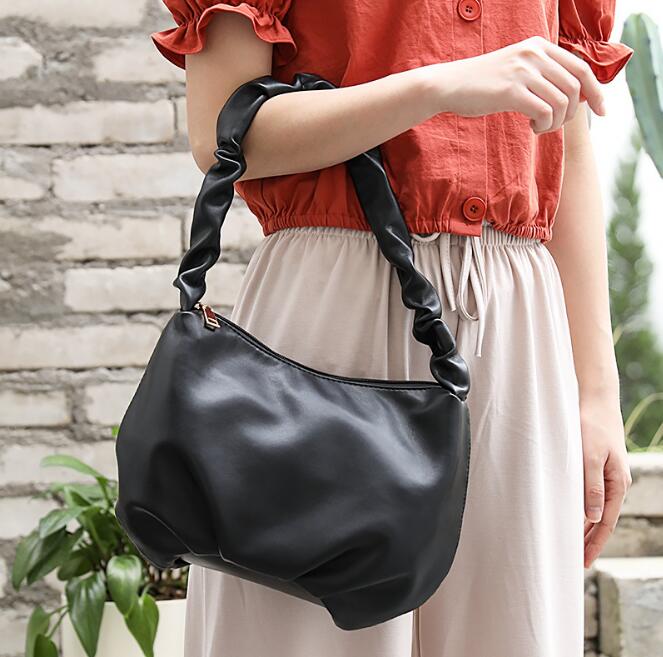 Retro fold armhule taske niche håndtaske vildt blødt læder stor kapacitet skuldertaske