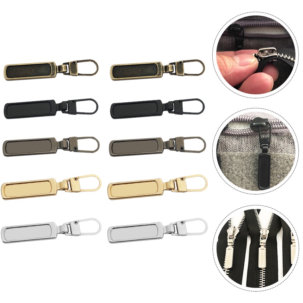 10Pcs Practical Zipper Replacement Zipper Repair Kit Zipper Slider Tab Head: Default Title