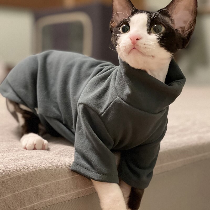 STOCK CLEAN Sphynx Cat Clothes Thick Baby Soft Cotton Hairless Cat Clothes Kitten Clothes for Cornish,Devon, Peterbald, KnnisCat