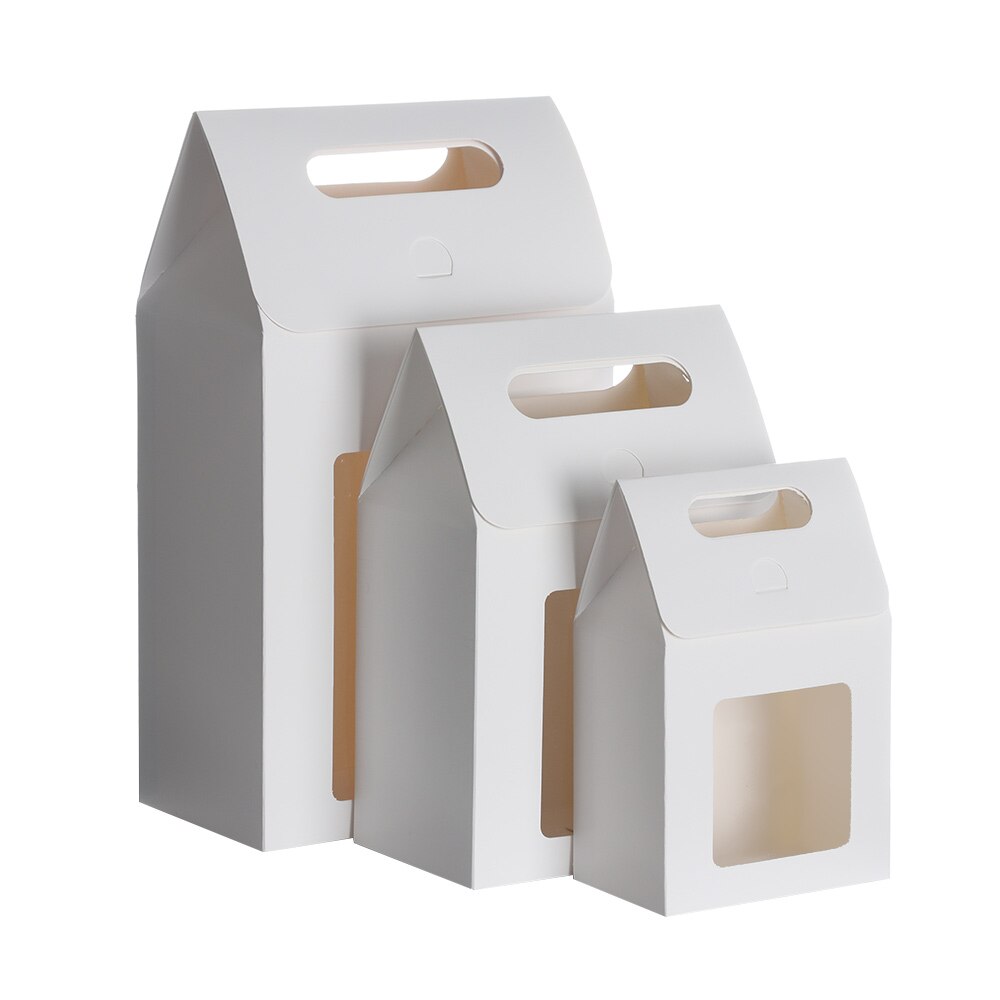 6Pcs/Pack Kraft Paper Candy Wrapping Bags Clear PVC Window Paper Package Kids Wedding Favors Birthday Party Supplies: white / 19.5x13.5x8cm