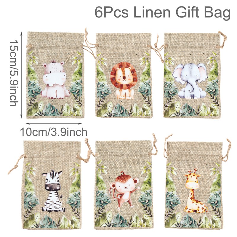 Sacs à bonbons animaux de la Jungle, 6 pièces, décoration de fête d'anniversaire Safari pour enfants sauvages un arc-en-ciel papillon dinosaure Biscuit sac d'emballage: Chocolat