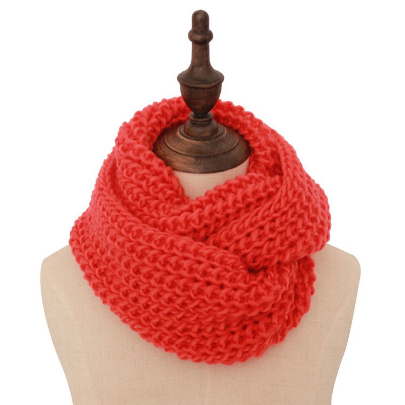 Solid Knitted Snood Winter Basic Infinity Scarf Ring for Women: red C
