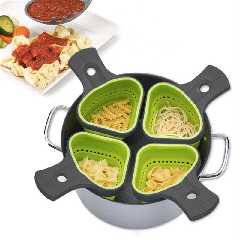 Siliconen noedelzeef, bpa-vrij hulpmiddel voor het koken van noedels, pasta, farfalle, fusilli, opvouwbaar filterscherm, vergiet