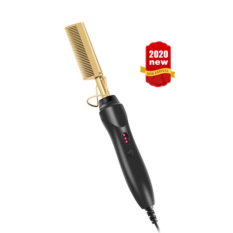 Elektrisk kam krøller jern til hår styler tryllestav børste våd og tør titanium legering kam hår styling værktøjer: Guld