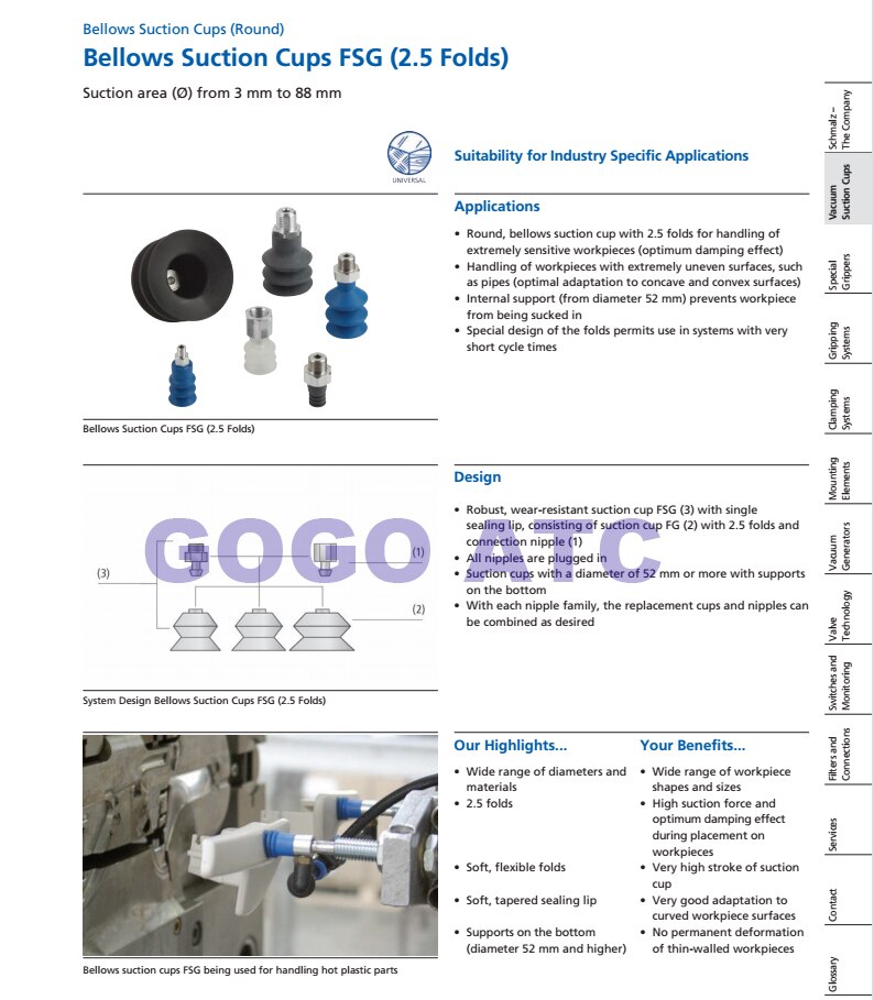 Vacuüm zuignap FSG 62 52 88mm vacuüm gegolfd zuignap, manipulator accessoires Gegolfd vacuüm zap FSG