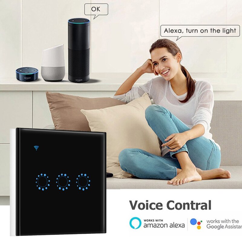Wifi smart ljusomkopplare glaspanel touch switch kompatibel med alexa google home smart wall switch 10a 90-250v timerfunktion