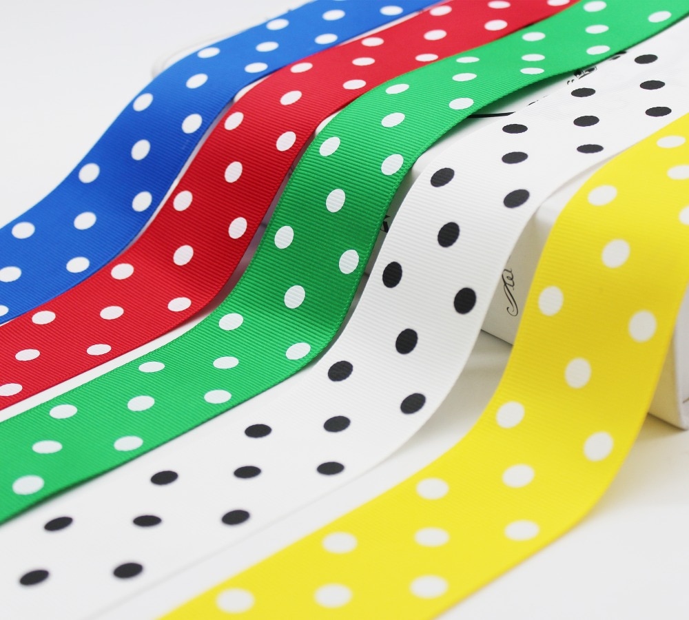 1.5 inch 38mm 4cm stippen grosgrain lint milieuvriendelijk polyester stof bedrukt met witte stippen voor hoofdband lint strik accessoire
