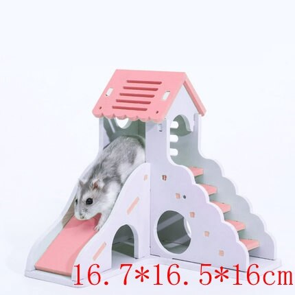 Casa de madera rosa para hámster, casa sólida lavable para ratas, jaula para conejillos de indias, accesorios para mascotas ZG0012: pink-ZG0010