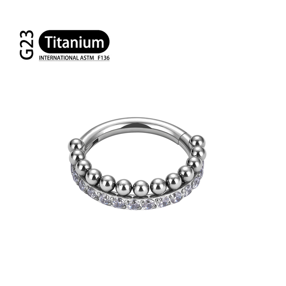 Piercing de titanio G23, doble capa, Triple pila, anillo de nariz de circón con bisagras, cartílago de hélice CZ, Clicker de tabique de cartílago pequeño: Negro / Bañado en rodio de imitación