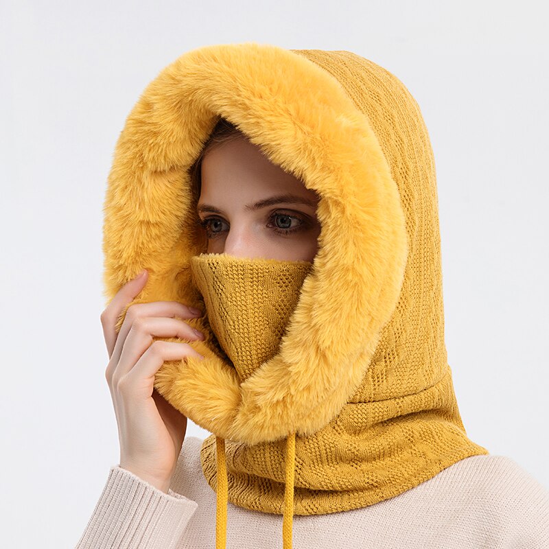 Talviturkis lippis maski setti hupullinen naisille neulottu kashmir kaula lämmin balaclava suksi tuulenpitävä hattu paksu pehmoinen pörröinen pipot huppu: Inkivääri