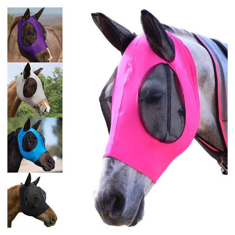 Safe Horse Fly Mask Waterproof Full Face Mesh Protective Detachable Horse Wear Equestrian Safety Ear