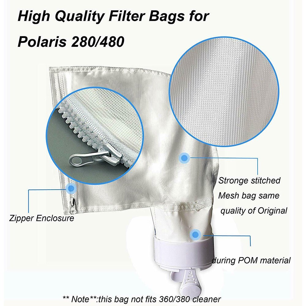 For Polaris 280 480 Zipper Filter Bags Filter Bag For Pool Cleaner 2Pcs Tool