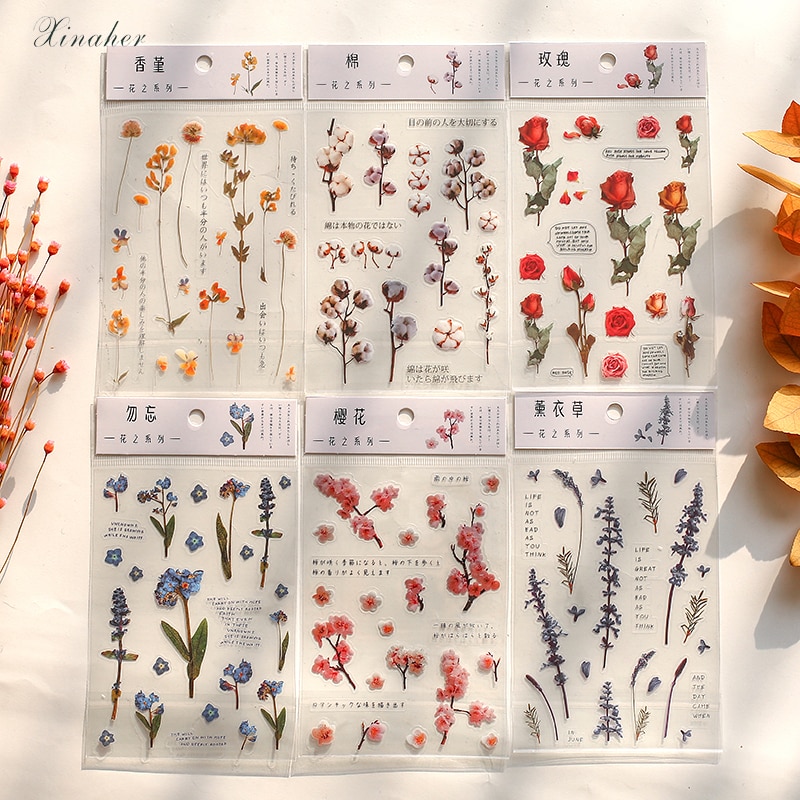 Vintage blomst serie rose kirsebær lavendel gjennomsiktig kjæledyr klistremerke diy dekorasjon klistremerke for album scrapbooking etikett klistremerke
