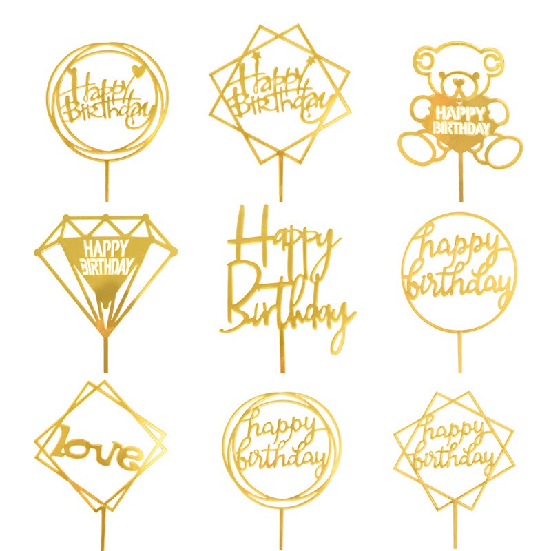 Blume Acryl Kuchen Topper Glücklich Geburtstag Gold Brief Cupcake Topper Für Baby Dusche Kinder 1st Geburtstag Party Kuchen Dessert Decor