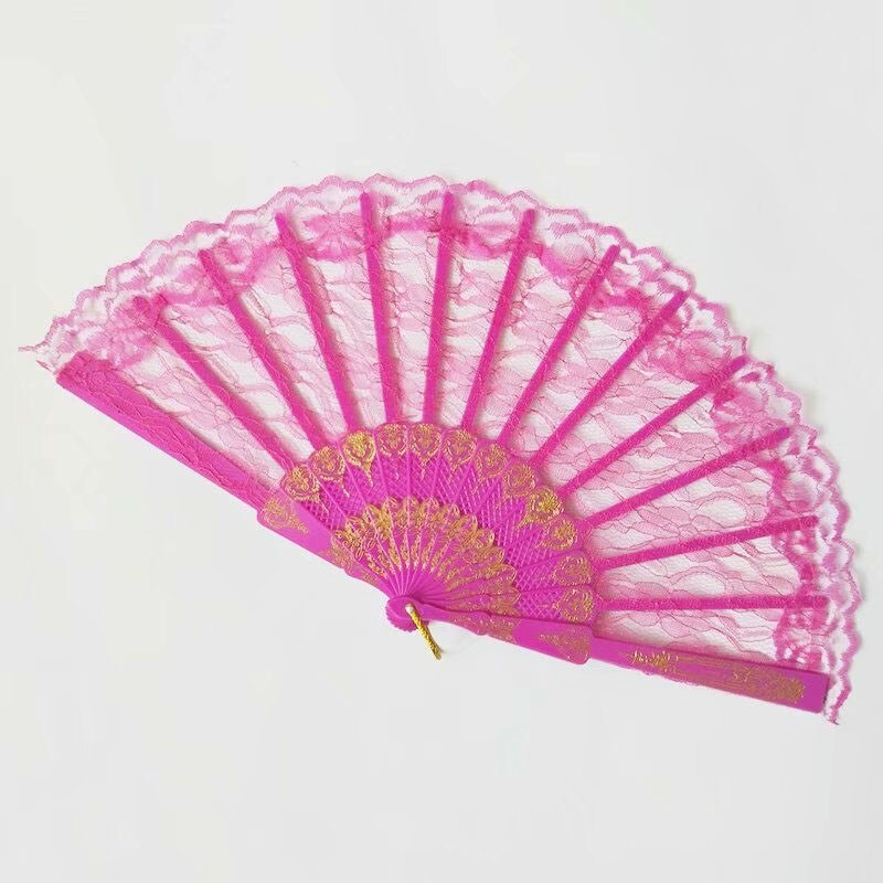 Eventail pliant en dentelle de Style chinois 1 pièce | Décor de fête de danse, ventilateur à main pliable de couleur unie