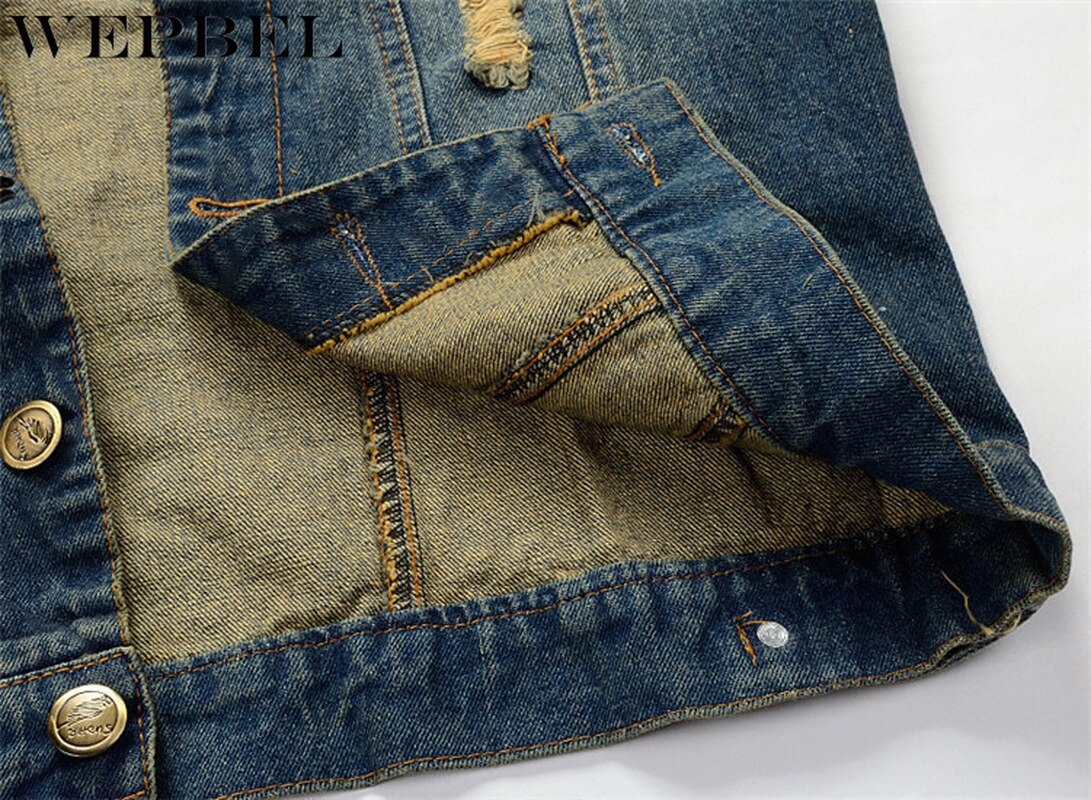 WEPBEL automne Vintage rétro Punk Cowboy hommes sans manches déchiré jean gilet Denim gilets noir Badge moto gilet