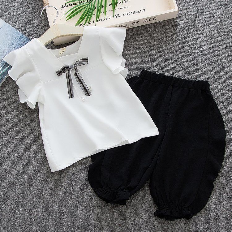 1-5 år chiffon pigetøj sommer nyfødt baby pige tøj sæt 2 stk bomuld pige tøj t shirt+bukser spædbørn tøj sæt