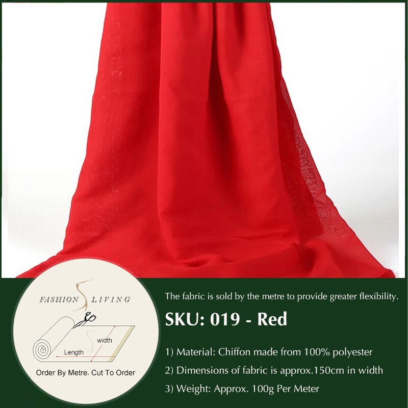 150cm bredt tøj tøj chiffon solidt almindeligt stof ren sommer kjole syemateriale mange farver pr. meter: Rød