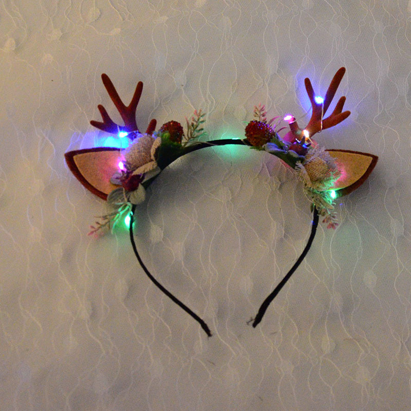 Diadema navideña con orejas de elfo para niños, diademas luminosas con luz LED, accesorios para el cabello para de navidad: 08