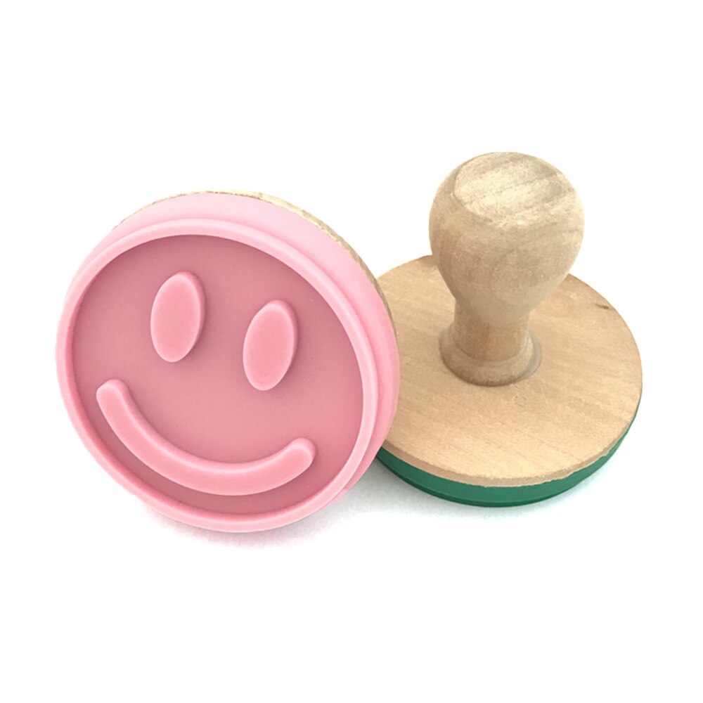 Sello de silicona para galletas, moldes de repostería para galletas con mango de madera, estampados, herramientas para hornear galletas, DIY: Smile