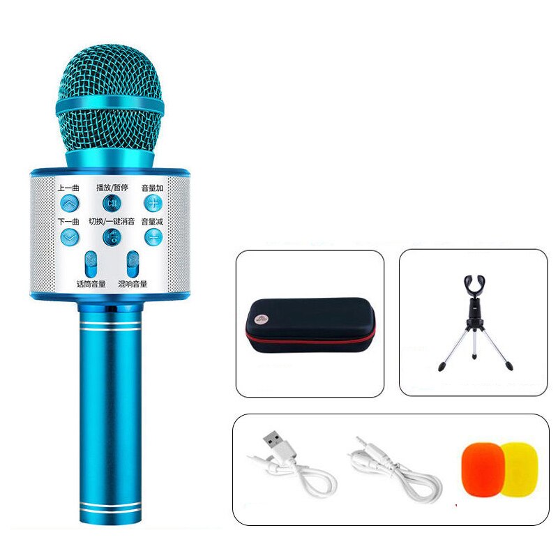 Draagbare Handheld Mic Karaoke Draadloze Bluetooth Microfoon Speaker Voor Home Party Kinderen Speech Meeting Mic Microphoes: Blauw