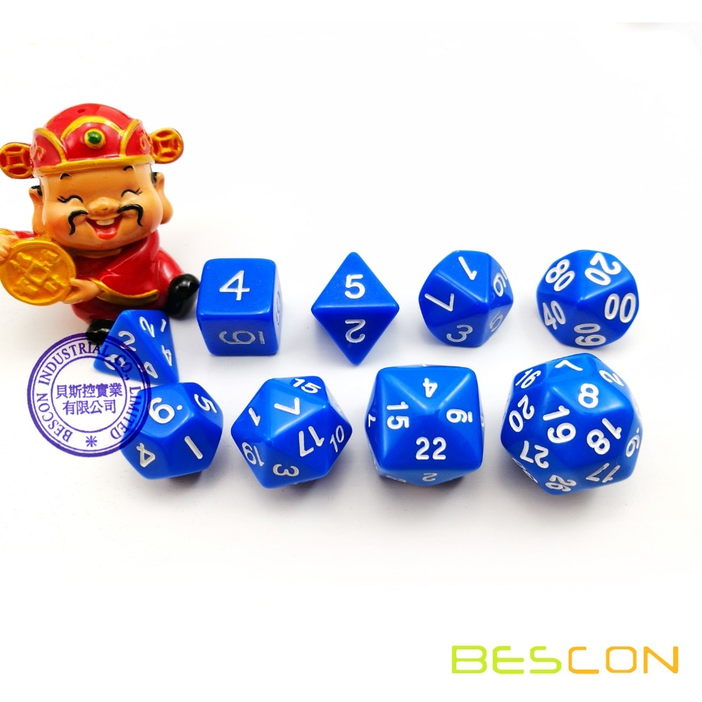 Bescon Pack Van 9 Pcs Polyhedrale Dobbelstenen (9 Sterven In Set)- Rol Playing Game Dice (Rpg Dobbelstenen) D4-D30 Opaque Blauw