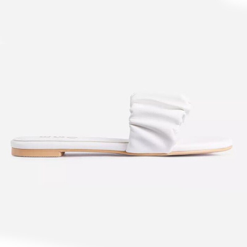 Dames geplooide pantoffels dames buiten zomerschoenen dames casual open teen platte dames strandschoenen dames slippers plus size