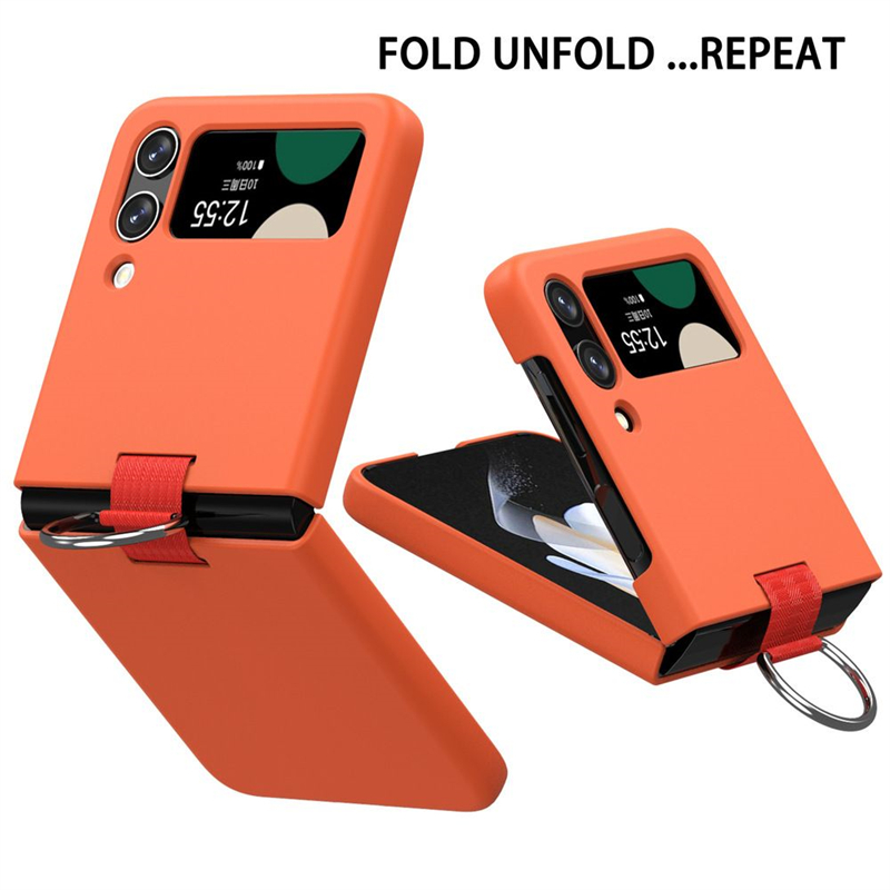 Funda de teléfono sencilla y plegable con hebilla y anillo para Samsung Galaxy Z Flip 3 4 5 5G, funda trasera de silicona suave a prueba de golpes