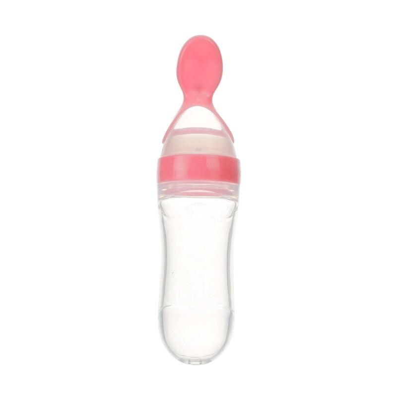 90ml sikker nyfødt baby fodringsflaske lille barn silikone klemme fodring ske mælkeflaske baby træning fodermælk flaske: Rød