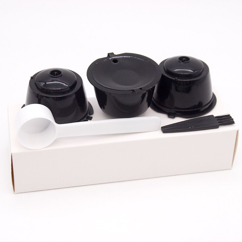 3 st återanvändbara nespresso kaffekapslar filterkopp för nescafe dolce gusto dripper påfyllningsbara kaffekapslar med skedborste: Svart 3