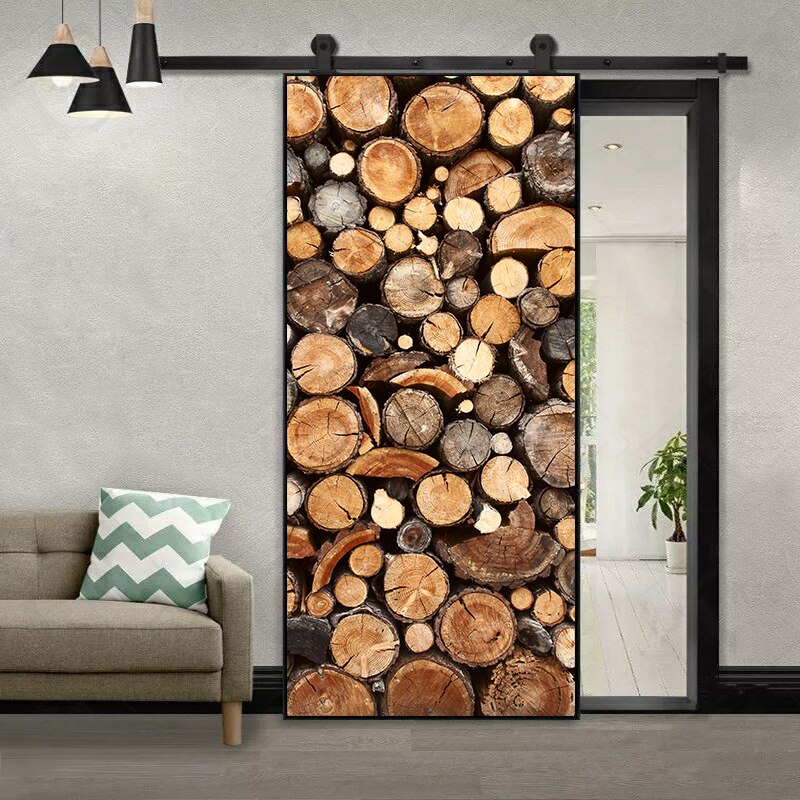 Wood Stack Vinyl Door Stickers Home Decoration for Kitchen Toilet Outdoor Diy Wall Stickers Peel &amp; Stick Art Wallpaper