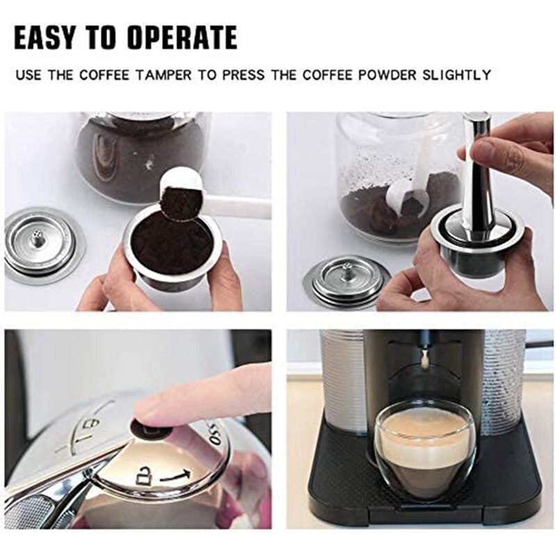 Upgraded Stainless Steel Coffee Capsule for Nespresso Vertuoline GCA1 & Delonghi ENV135 with Aluminum Lids