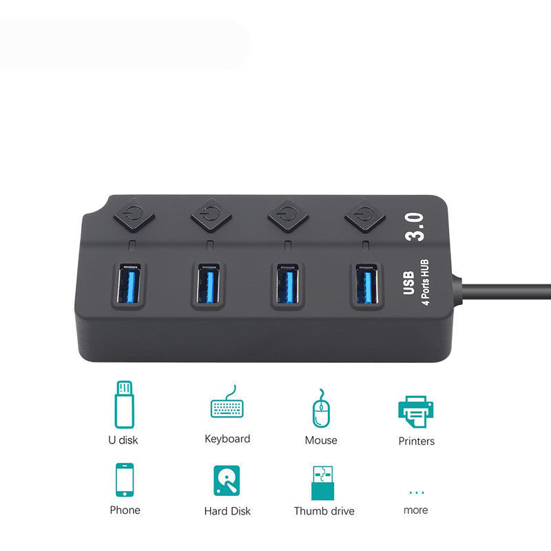 Usb Hub 3.0 5Gbps High Speed 4 Port Usb 3.0 Hub Splitter On/Off Schakelaar Voor Macbook Laptop pc