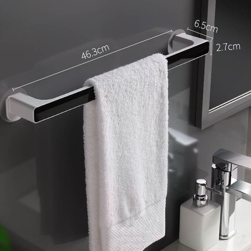 1Pc Zelfklevende Handdoek Houder Rek Muur Handdoek Hanger Badkamer Bar Plank Rolhouder Opknoping Haak Organisator: L Black