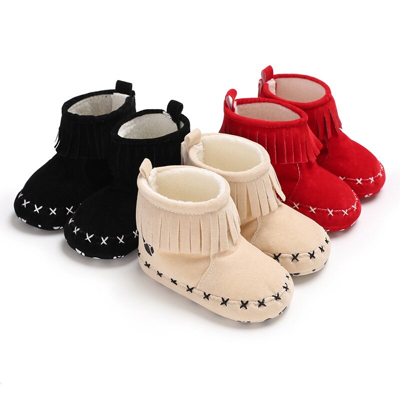 -né bébé fille garçon chaussures bottes de neige chaudes toplancha frange bottes hiver chaussons rouge noir semelle souple bébé filles gland bottes