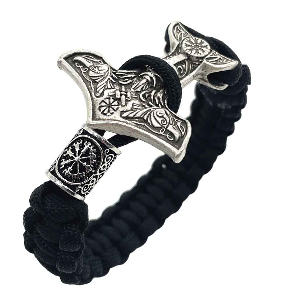 Norse Vikings Aegishjalmur młot thora Mjolnir Odin Raven Viking mężczyźni bransoletka słowiańska bransoletka: Vegvisir Silver / 21 cm
