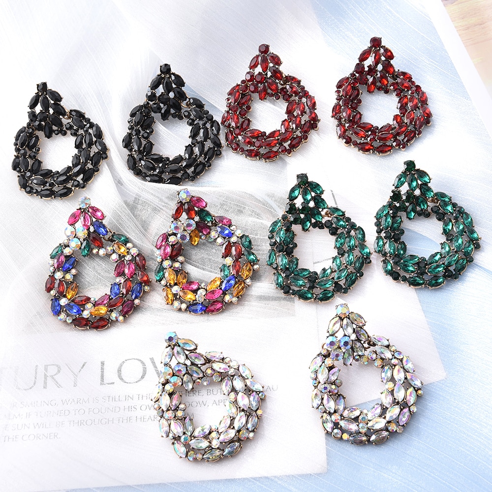 Ztech Trend Ronde Metalen Kleurrijke Rhinestone Dangle Oorbellen Vintage Kristallen Sieraden Accessoires Voor Vrouwen