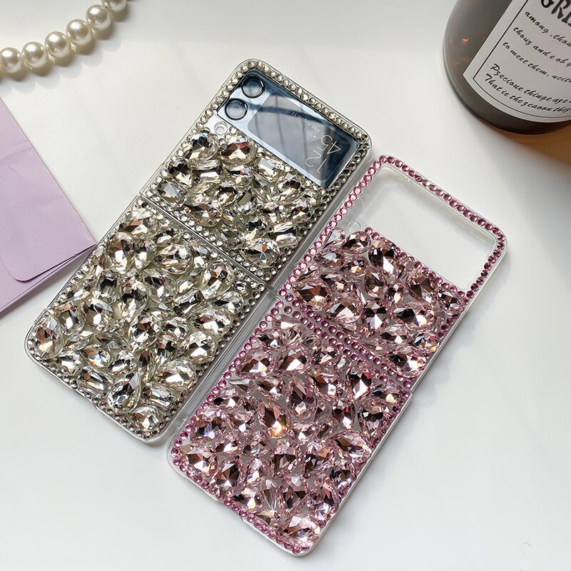 Voor Samsung Galaxy Z Flip 5G 4G 3 Flip3 Vouw 3 2 5G Rhinestone Volledige Bing crystal Diamond Telefoon Case Cover Roze Wit